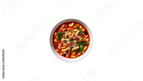 A bowl of homemade minestrone soup with beans and pasta transperent background 
