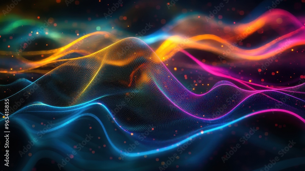Fototapeta premium Digital Network Connections: Abstract Flowing Lines of Color on Dark Background