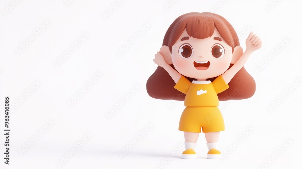 A cheerful animated girl character with brown hair, wearing a yellow outfit and smiling. A cheerful animated girl character with brown hair, wearing a yellow outfit and smiling.