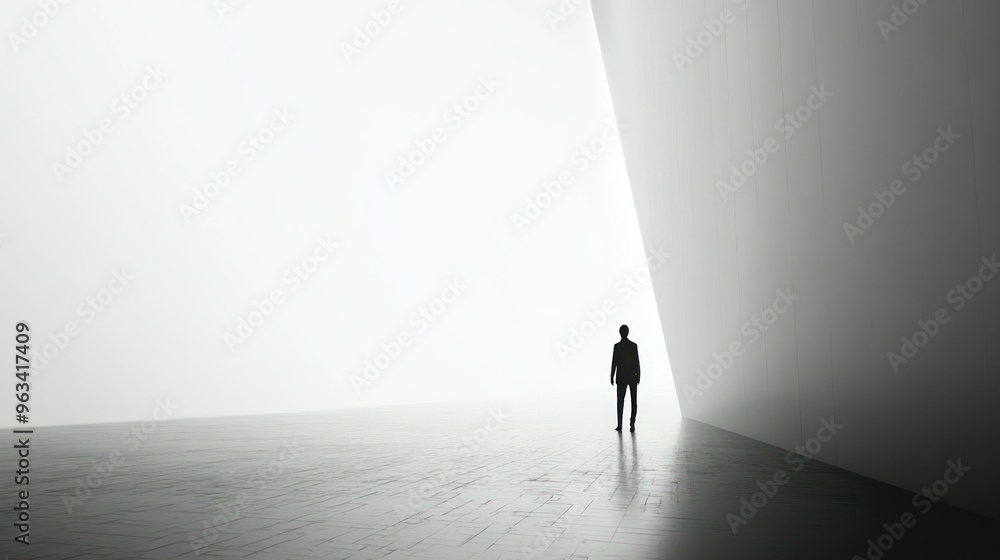 A Silhouette of a Person Walking Towards a Bright, Open Space A Silhouette of a Person Walking Towards a Bright, Open Space