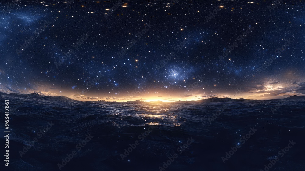 360-degree environment map of a starry night sky, with soft lighting and detailed stars concentrated in the upper left corner, creating a calm ambiance 360-degree environment map of a starry night sky, with soft lighting and detailed stars concentrated in the upper left corner, creating a calm ambiance