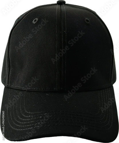 Black blank mockup base cap hat on transparent background front view 2
