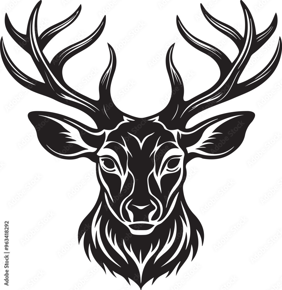 Vector art illustration of a deer head silhouette set against a clean white background Vector art illustration of a deer head silhouette set against a clean white background