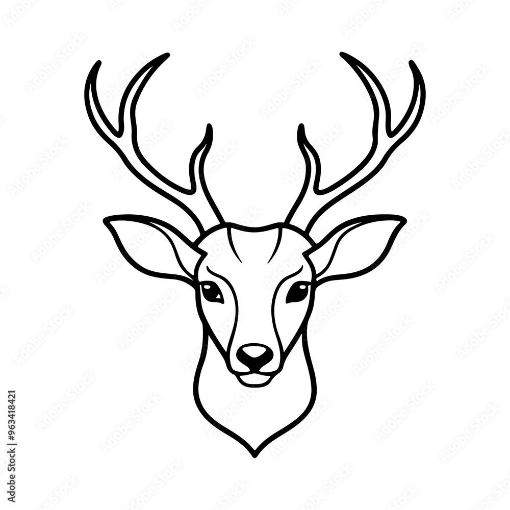 Vector art illustration of a deer head line art silhouette set against a clean white background Vector art illustration of a deer head line art silhouette set against a clean white background