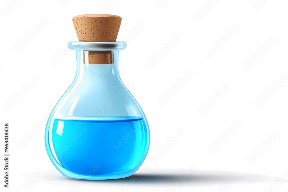 Clear glass bottle of blue water, on white background Clear glass bottle of blue water, on white background