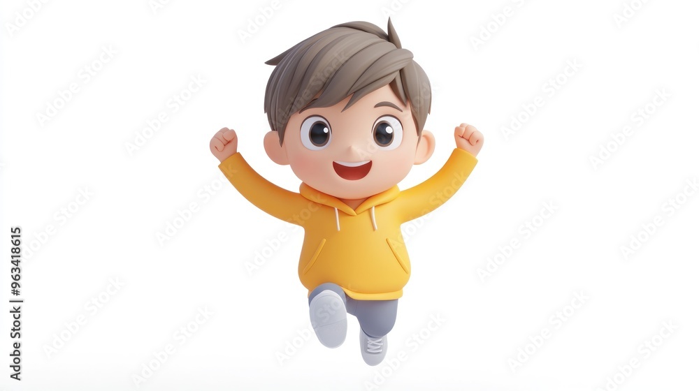 A cheerful cartoon boy in a yellow hoodie, expressing joy and energy. A cheerful cartoon boy in a yellow hoodie, expressing joy and energy.
