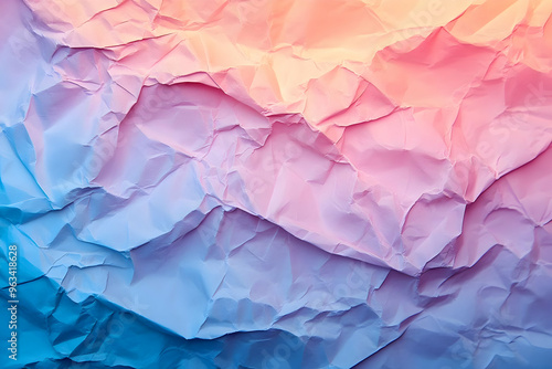 Abstract Background Image of Crumpled Paper in Blue, Pink, and Orange