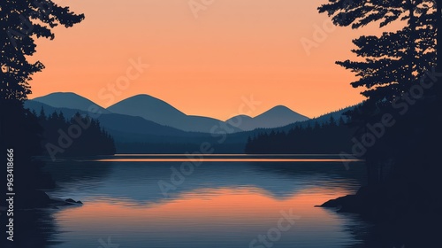 A quiet evening in the Adirondacks, with mountains silhouetted against the sunset and a calm lake in the foreground photo