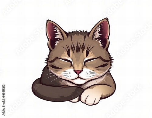 cartoon cat sleeping on a pillow with eyes closed.