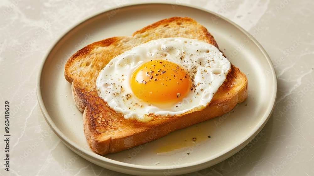 Fried Egg on Toast Breakfast Plate. Toast with Sunny Side Up Egg Fried Egg on Toast Breakfast Plate. Toast with Sunny Side Up Egg