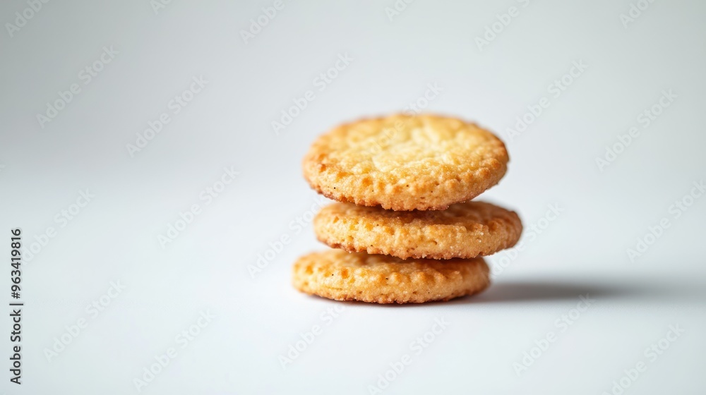 Three Round Cookies Stacked on White Background Three Round Cookies Stacked on White Background