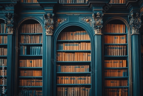 Wallpaper Mural Medieval-Style Library with Multi-level Bookshelves.. Torontodigital.ca