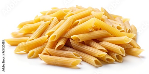 Close-up Pile of Raw Penne Pasta on White Background, food , italian , cuisine