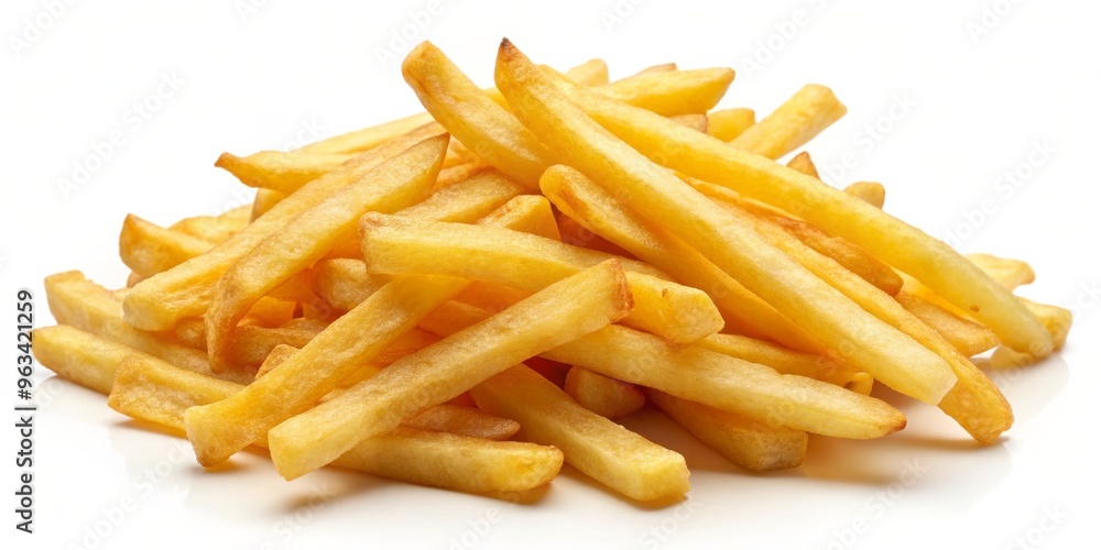 Crispy Golden French Fries on White Background, French Fries, Fast Food, Potato , , Crispy Golden French Fries on White Background, French Fries, Fast Food, Potato , ,
