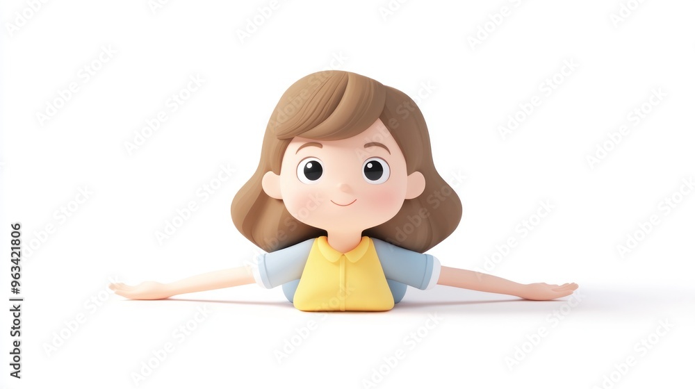 A cheerful cartoon character with brown hair, arms outstretched, smiling warmly. A cheerful cartoon character with brown hair, arms outstretched, smiling warmly.
