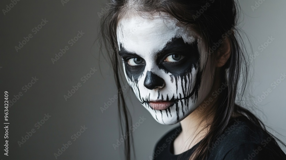 A girl with a skull painted on her face A girl with a skull painted on her face