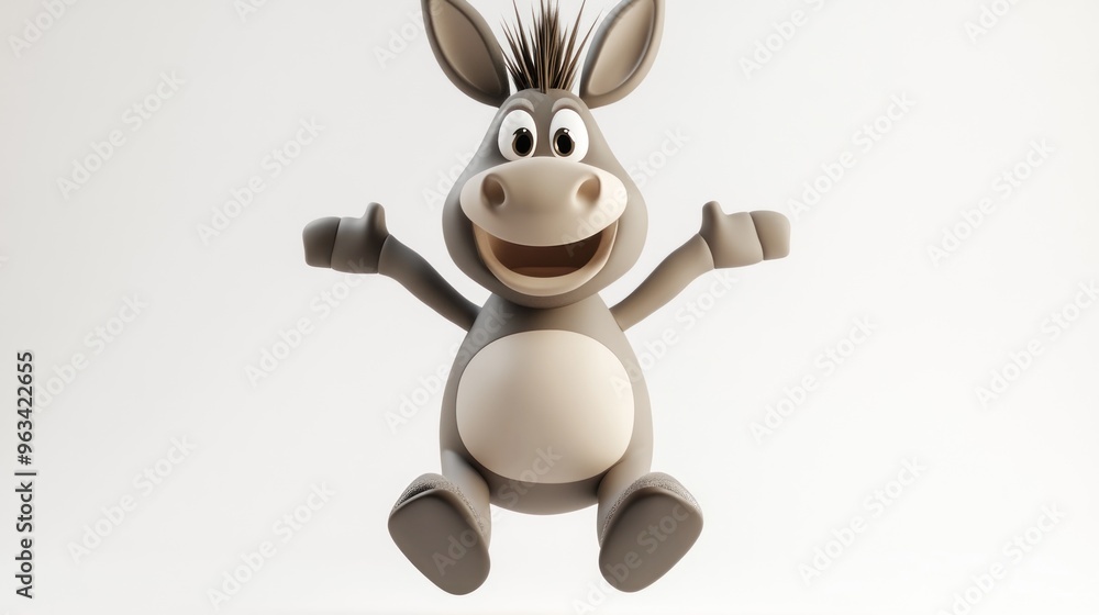A cheerful cartoon donkey character with a big smile, arms raised in excitement. A cheerful cartoon donkey character with a big smile, arms raised in excitement.