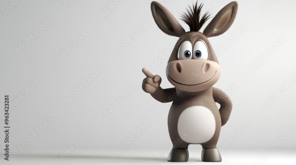 A cheerful cartoon donkey character with a raised finger, suggesting a happy demeanor. A cheerful cartoon donkey character with a raised finger, suggesting a happy demeanor.