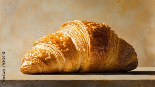 A Golden Croissant Resting on a Beige Surface