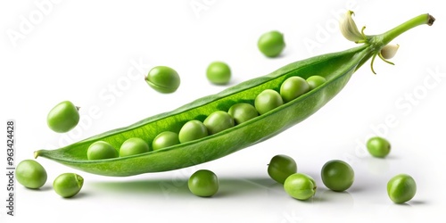 Wallpaper Mural Green Pea Pod with Scattered Peas, Isolated, Still Life, Food Photography, Vegetable, Healthy, Nature Torontodigital.ca