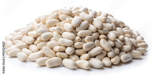 Heap of White Beans Close-Up, White Background, Isolated, Bean, Food, Cuisine