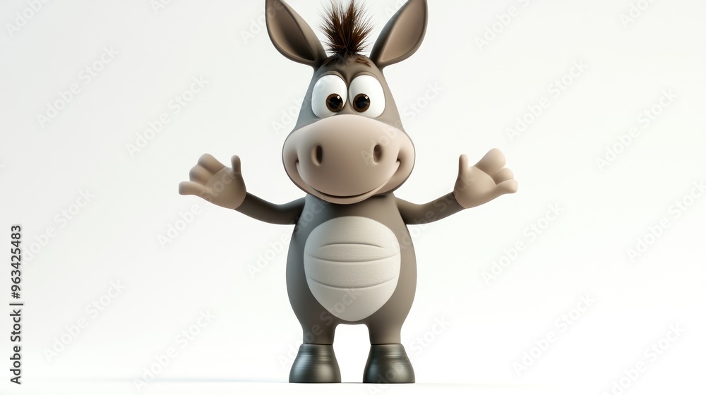 A cheerful cartoon donkey with a friendly expression and outstretched arms. A cheerful cartoon donkey with a friendly expression and outstretched arms.