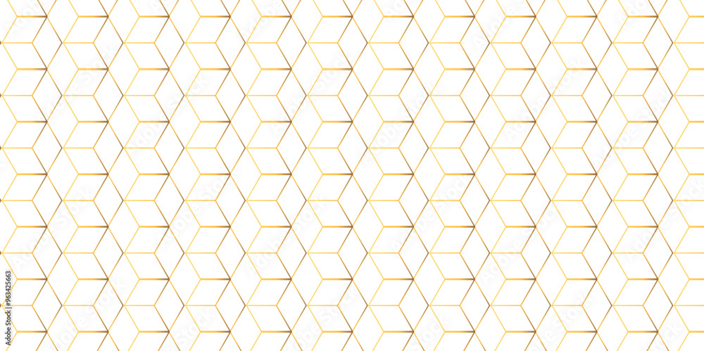 Obraz premium Vector seamless geometric pattern with triangles hexagon honeycomb emboss gold line cube texture design. 