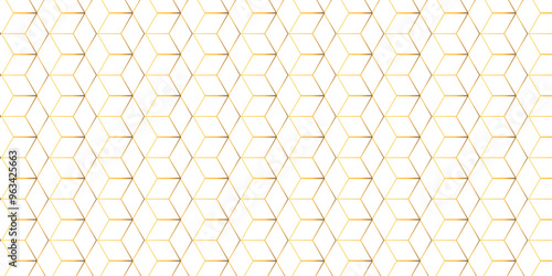 Vector seamless geometric pattern with triangles hexagon honeycomb emboss gold line cube texture design. 