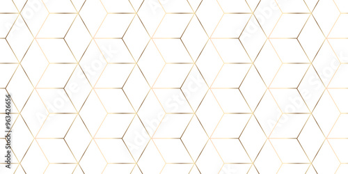 Vector seamless geometric pattern with triangles hexagon honeycomb emboss gold line cube texture design.  