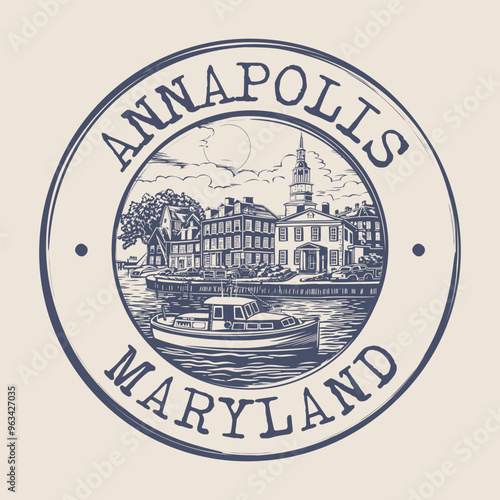 Annapolis, Maryland Stamp City Postmark. Silhouette Postal Passport. Round Vector Icon. Vintage Postage Design.	
