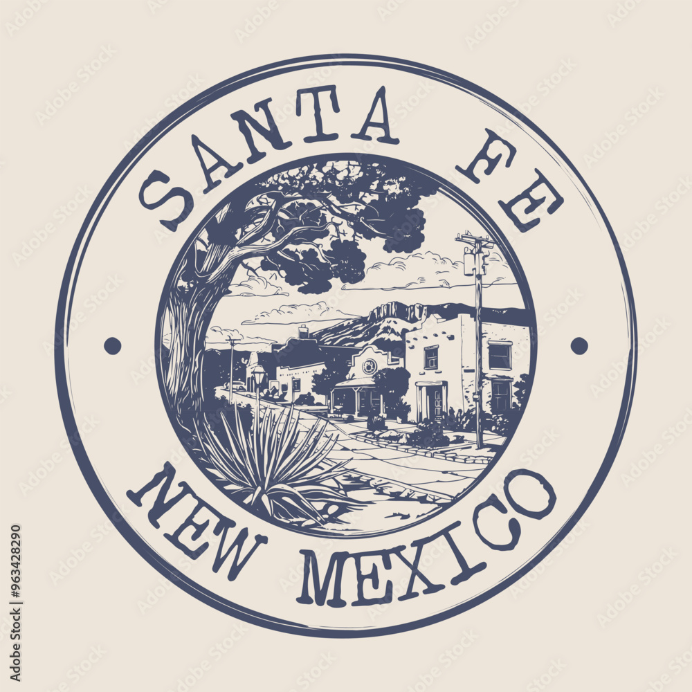 Fototapeta premium Santa Fe, New Mexico Stamp City Postmark. Silhouette Postal Passport. Round Vector Icon. Vintage Postage Design. 