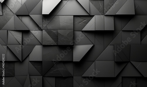 Polygonal black mosaic surface. Geometric futuristic mesh with black gradient and abstract cyber ornament