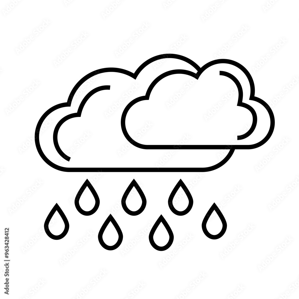 Vector weather line icon with clouds and raindrops isolated on white background.
Vector weather line icon with clouds and raindrops isolated on white background.