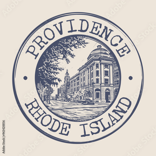 Providence, Rhode Island Stamp City Postmark. Silhouette Postal Passport. Round Vector Icon. Vintage Postage Design.	
