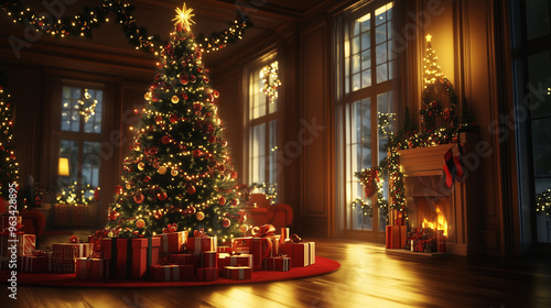 Wallpaper Mural Christmas tree with lights Torontodigital.ca