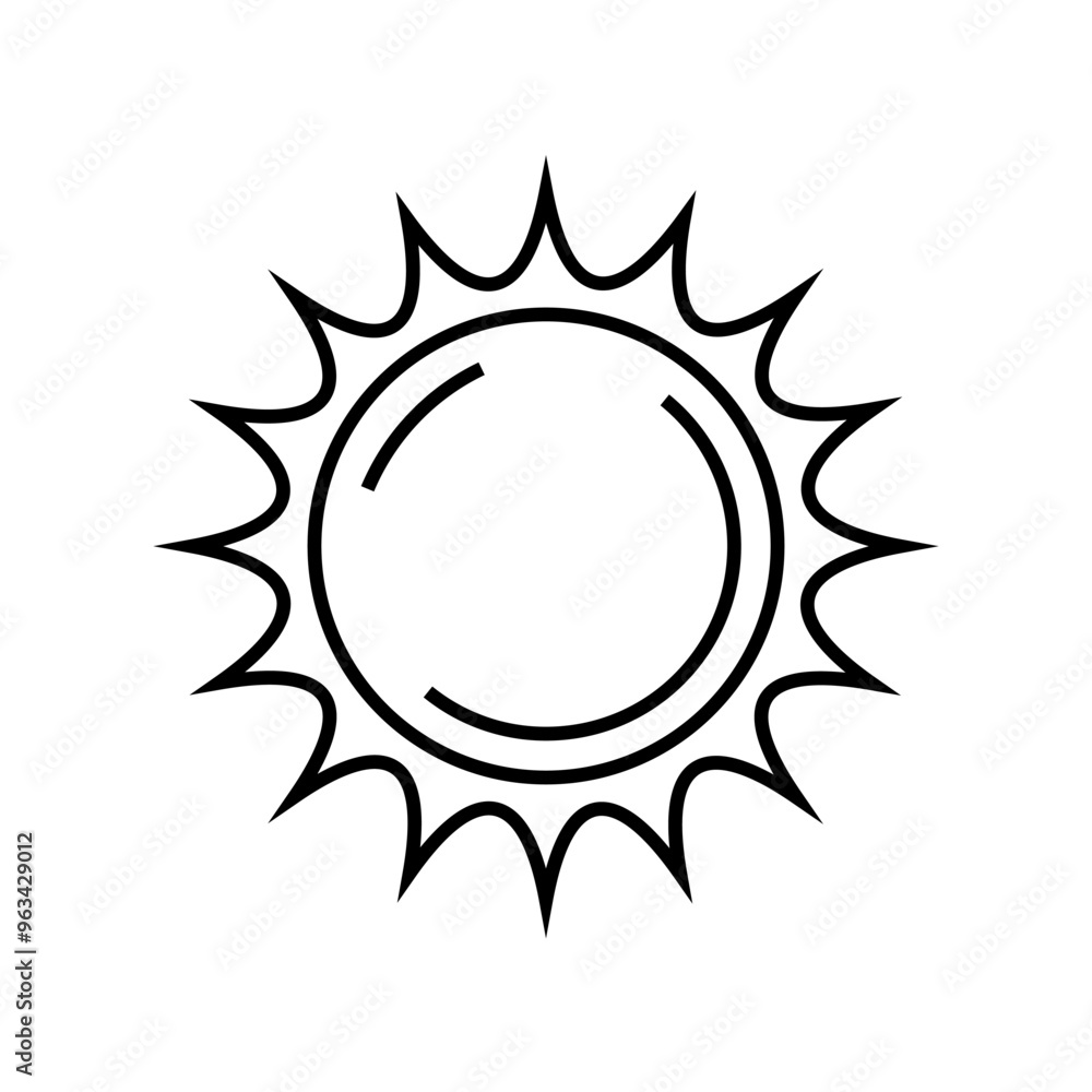 Cartoon shining sun line icon isolated on a white background. Cartoon shining sun line icon isolated on a white background.