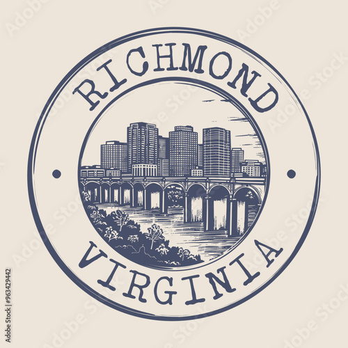 Richmond, Virginia Stamp City Postmark. Silhouette Postal Passport. Round Vector Icon. Vintage Postage Design.	
