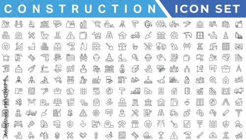 construction simple line isolated icon collection. Editable Stroke. Repair, Renovation, Work Tools, Materials