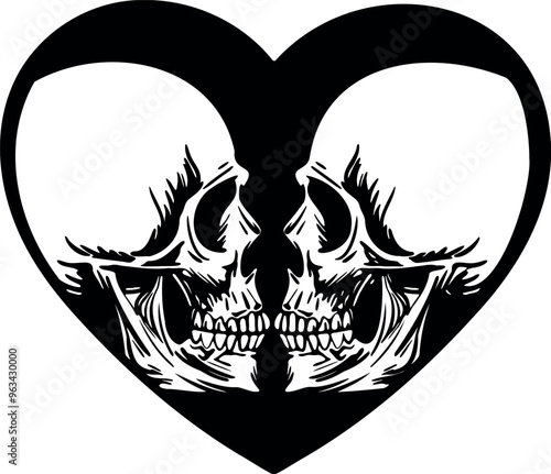 Flat isolated skulls in heart. Halloween skull illustration vector.