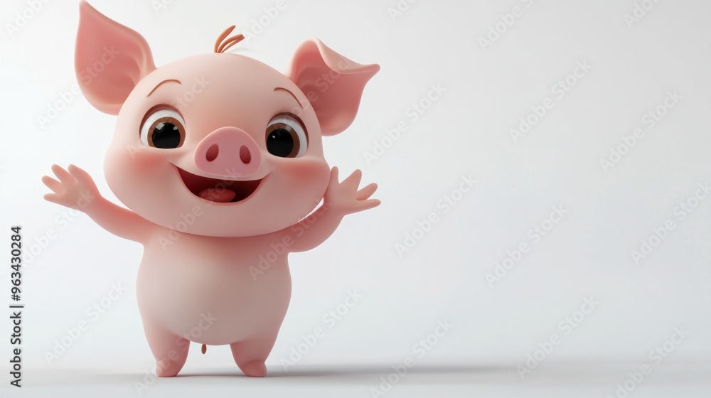 A cheerful cartoon pig character with big eyes and a friendly smile. A cheerful cartoon pig character with big eyes and a friendly smile.