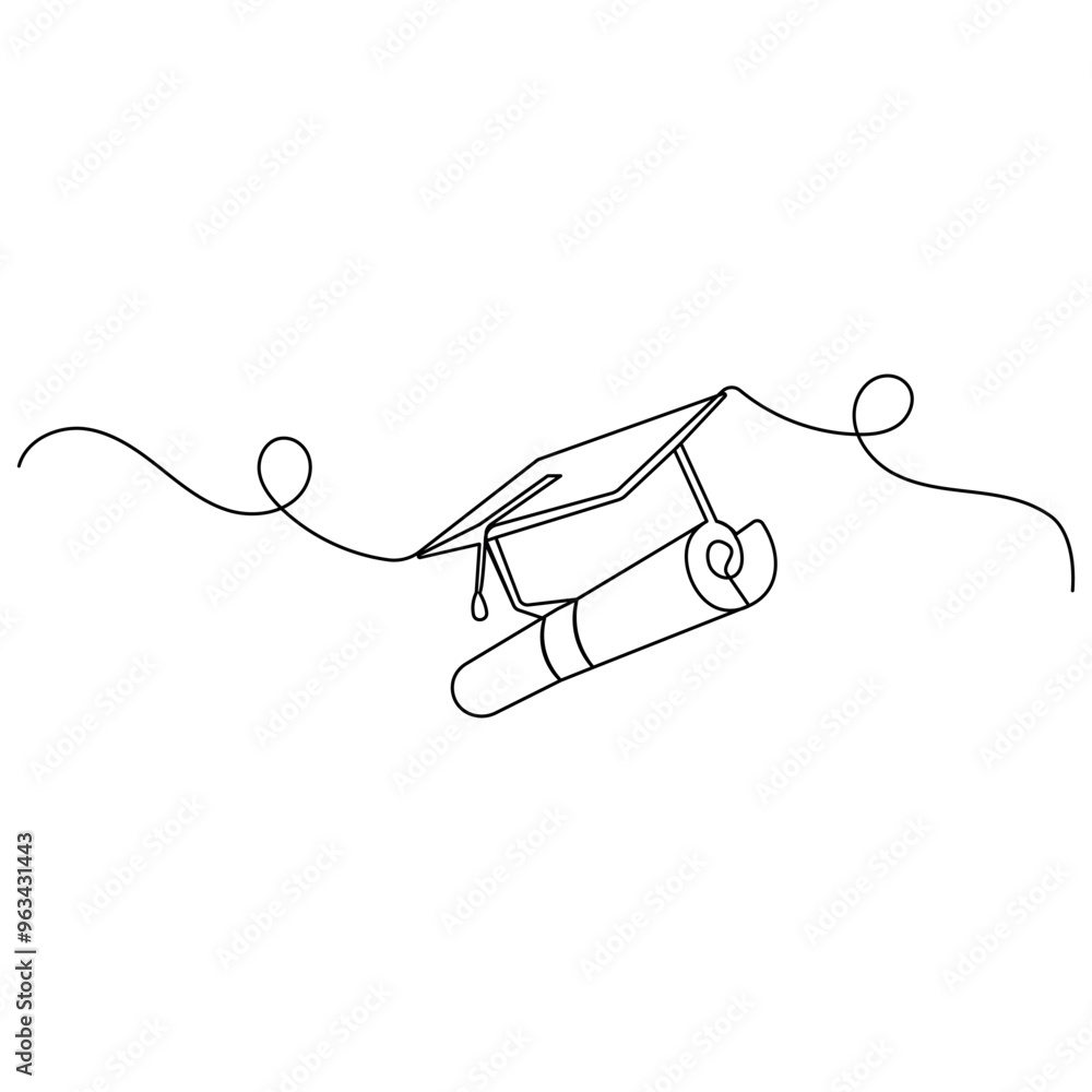 Single line art, continuous one line drawing of Isolated outline vector graduation cap icon
Single line art, continuous one line drawing of Isolated outline vector graduation cap icon