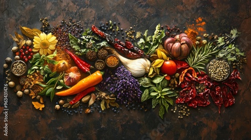 A Colorful Arrangement of Herbs, Spices, and Vegetables photo