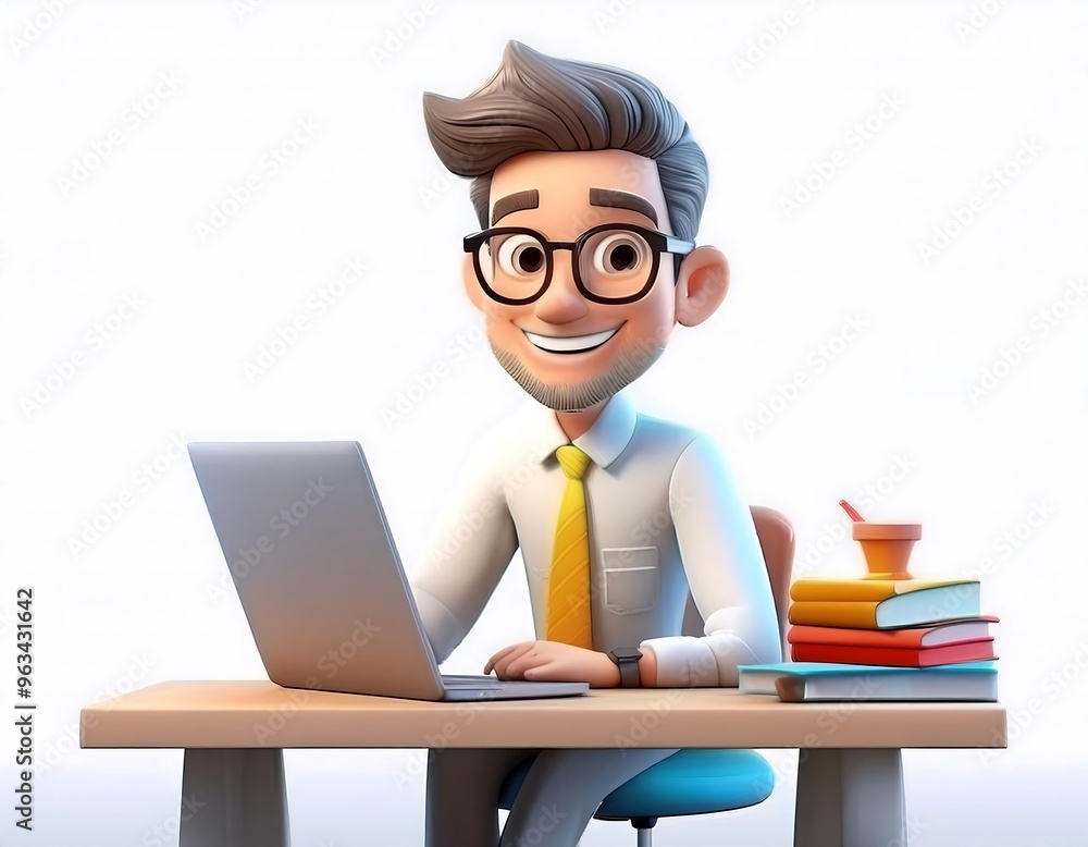 3D Render Vibrant Cartoon Office Worker Accountant Manager, Clean and Simple Design on White Background 3D Render Vibrant Cartoon Office Worker Accountant Manager, Clean and Simple Design on White Background