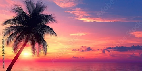ilhouette of palm tree on sunrise background 