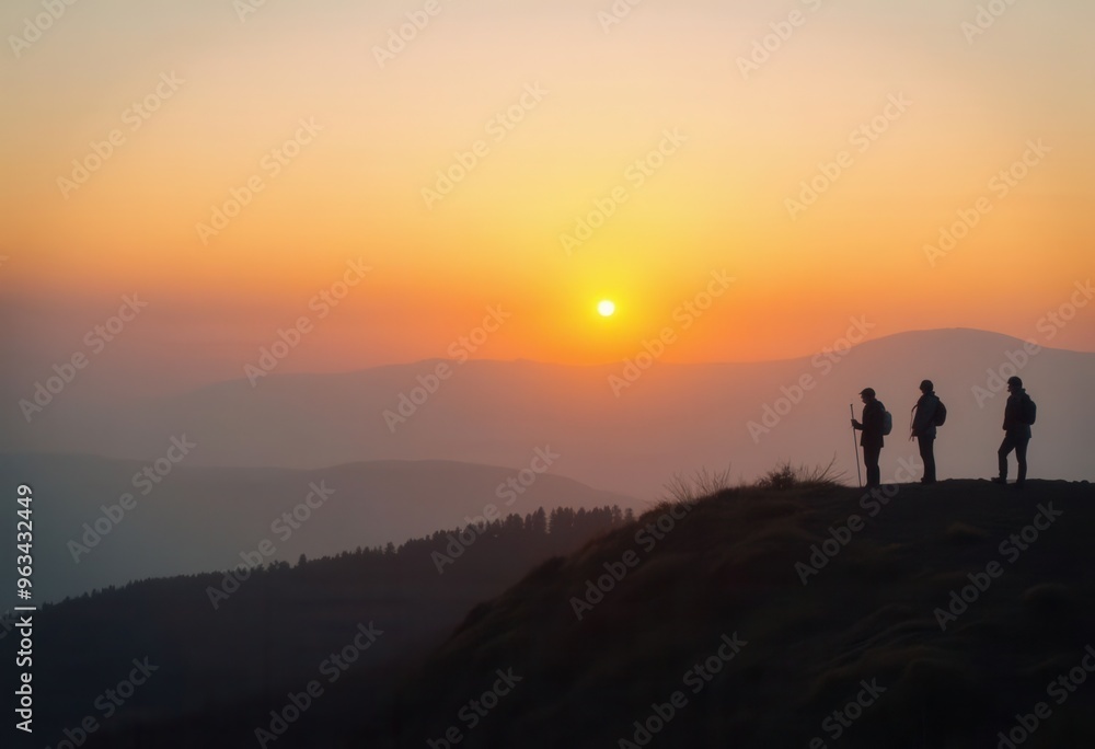 silhouette of a couple walking on the mountain silhouette of a couple walking on the mountain