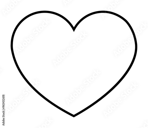 This image features a black outline of a heart shape on a white background. Ideal for themes related to love, romance, Valentines, minimalistic design, and crafting projects.