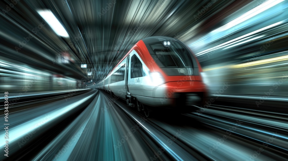 A dynamic shot of a high-speed train approaching a station with a sense of motion and speed, emphasizing its cutting-edge design. A dynamic shot of a high-speed train approaching a station with a sense of motion and speed, emphasizing its cutting-edge design.