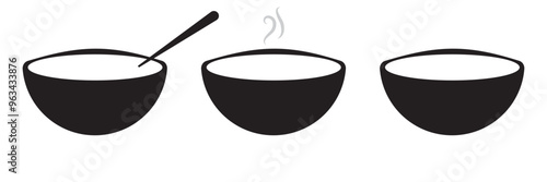 soup bowl meal vector icon set