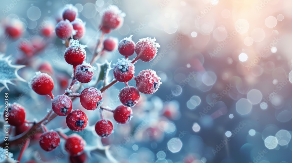 frosted holly berry on blurr winter background frosted holly berry on blurr winter background