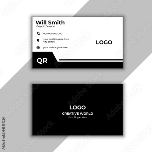 Businees Card. Modern luxury business card print template design. Futuristic business card design.Vector illustration.Simple business card design. Contact card for company. Black design card.